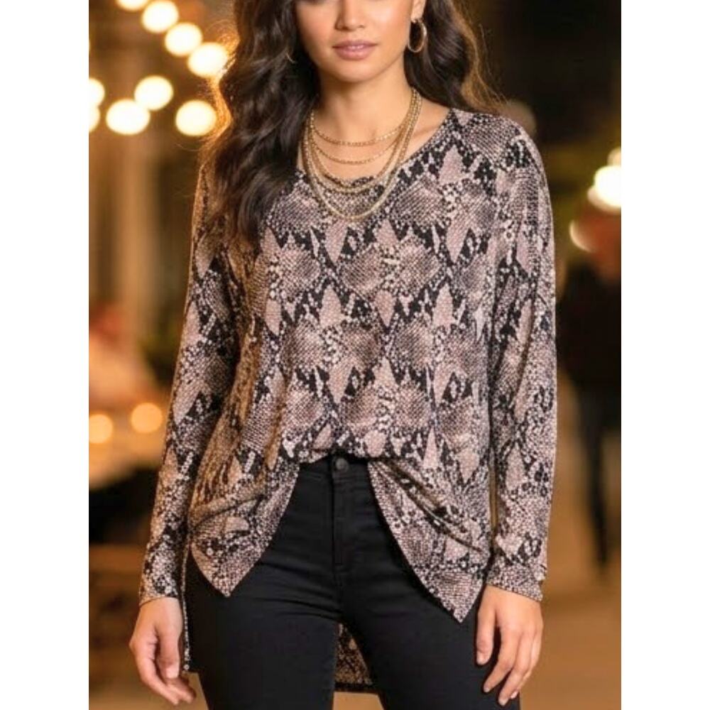 Mario Serrani Snakeskin Print Tunic Top L NWT Lightweight Stretchy Chic